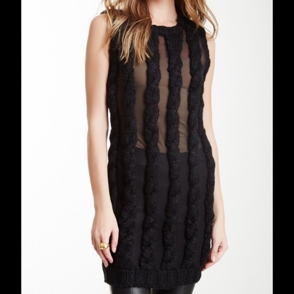 SI-IAE Sheer Black Ribbed Knit Sleeveless Dress